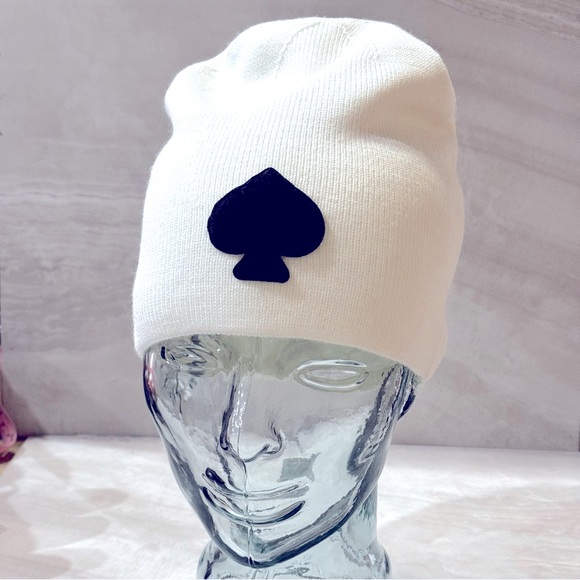 Kate Spade York Spade Beanie Cream Black Winter Hat FAST SHIPPING - Picture 3 of 4